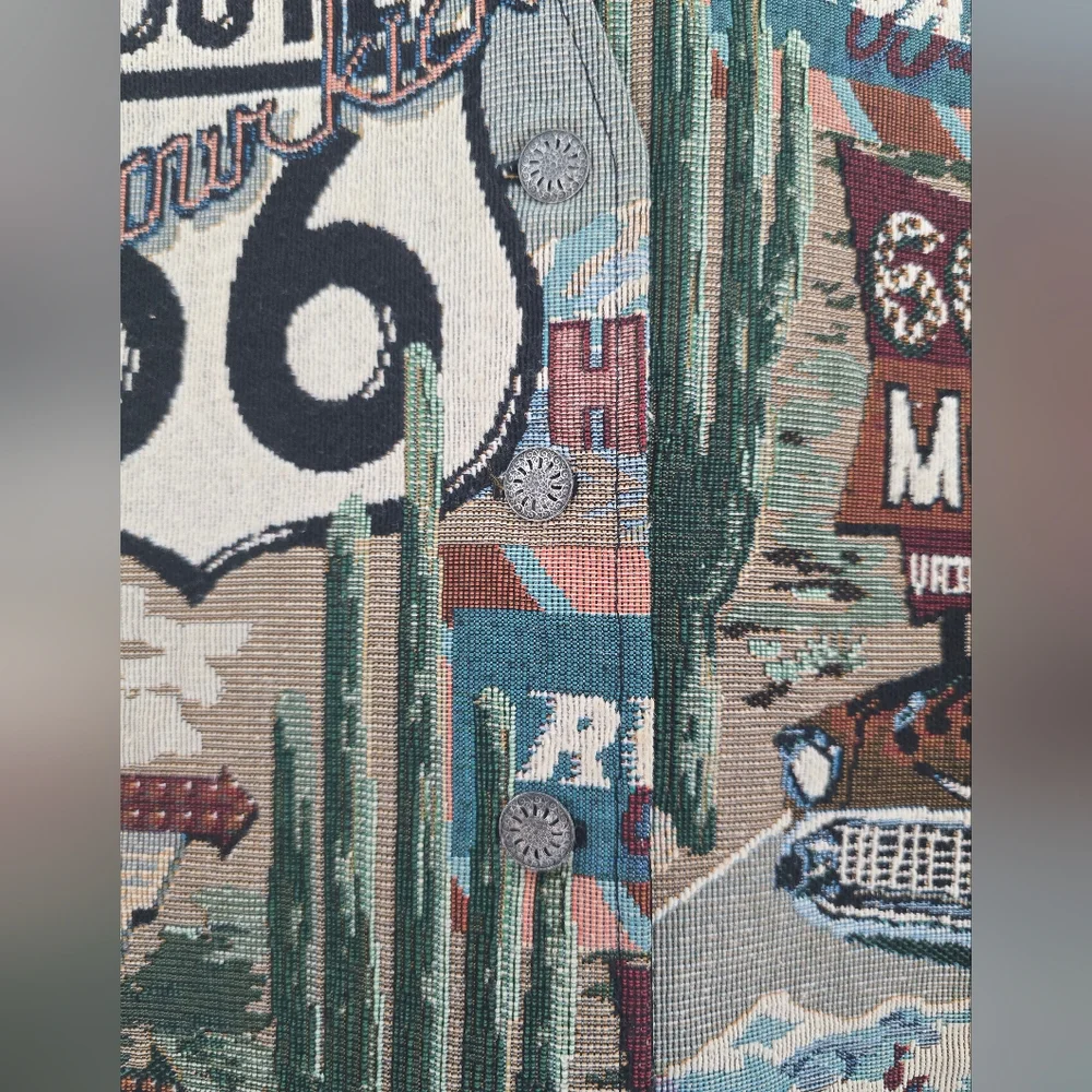 Vintage Route 66 Tapestry Vest Americana Western Desert Road Trip Motel Large - Picture 5 of 8
